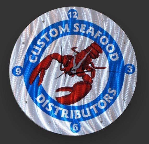 Business Logo Custom Seafood Distributors Metal Clock